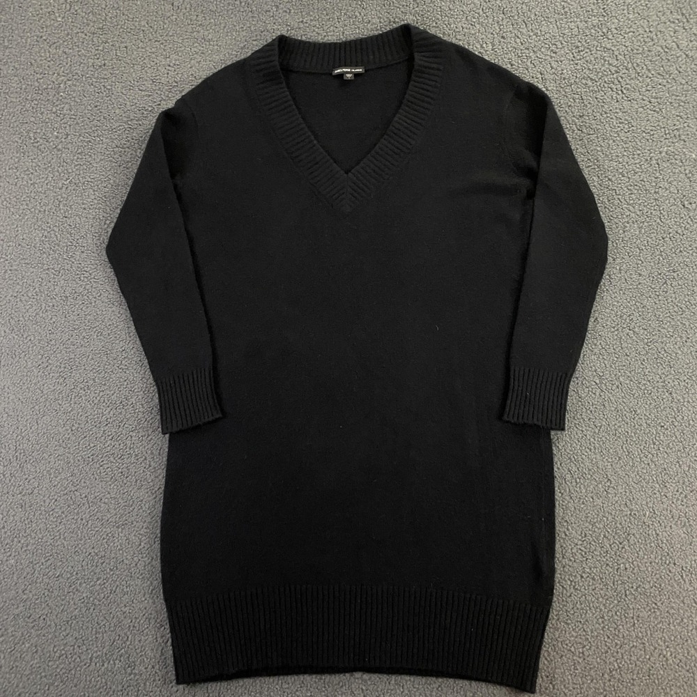 James‎ Perse Sweater Dress Womens Small Black V Neck 3/4 Sleeve Knit Wool Blend